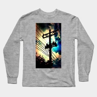 Telephone Pole with Early Morning Sky Long Sleeve T-Shirt